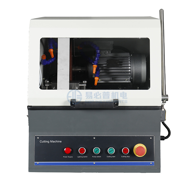 Máquina de corte manual con sierra cortadora abrasiva para preparación de muestras metalográficas